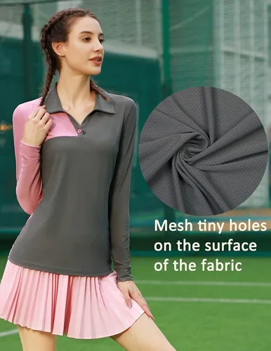Vista 5 de JACK SMITH Camisas de golf de manga larga para mujer con bloques de color camisetas atléticas de tenis de secado rápido