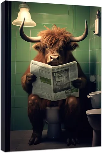 Vista 8 de CCWACPP Divertido arte de pared de animales para baño, arte de pared sentado en el inodoro, lectura de periódicos, impresiones en lienzo