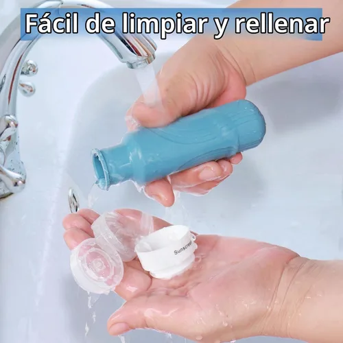 Vista 5 de Botellas de viaje Glamfields, Negro TSA approved; Leak-proof silicone; Easy to squeeze; For shampoo, conditioner; Portable toiletry containers