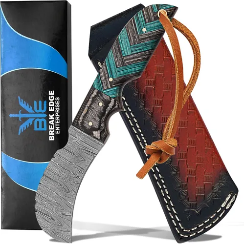 Vista 24 de Cuchillo de Hawkbill de Lineman hecho a mano de acero 1095 con funda de cuero, cuchillo de utilidad resistente para electricistas y pelado de cables