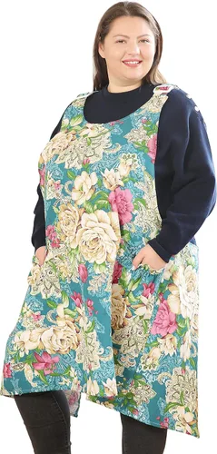 Vista 28 de Delantales grandes de talla grande para mujer con bolsillos de algodón y lino para hornear cocina