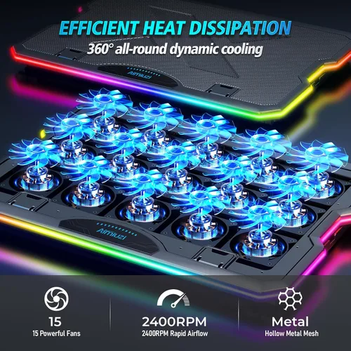 Vista 2 de AIMIUZI Almohadilla de enfriamiento para laptop para juegos, enfriador de laptop con 15 ventiladores silenciosos para portátiles de 12 a 17.3
