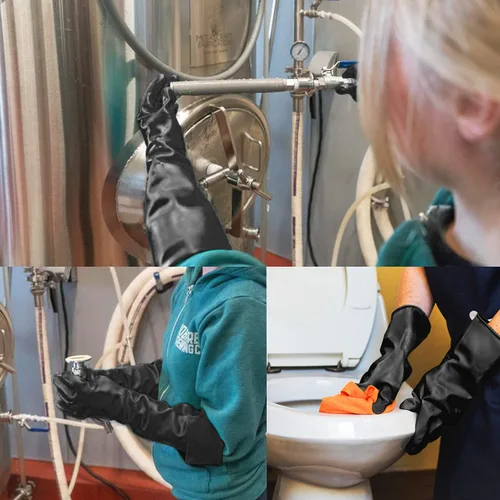 Vista 3 de Guantes Resistentes a Productos Químicos, 14" de Largo Negro Impermeables Resistentes a Álcali/Ácido/Aceite Reutilizables Guantes de Goma