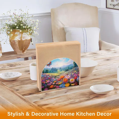 Vista 5 de Servilleteros de flores de primavera con mariposas para mesas, servilleteros de acrílico transparente, servilleteros de cóctel para cocina