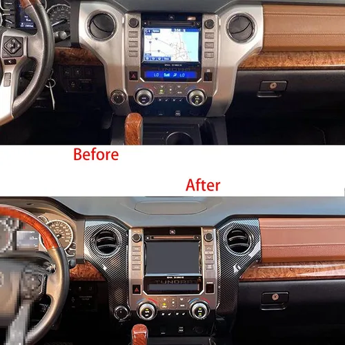 Vista 2 de MICROCK Cubierta de salida de ventilación de aire con control de consola central para Toyota Tundra, doble cabina 2014-2021, fibra de carbono ABS