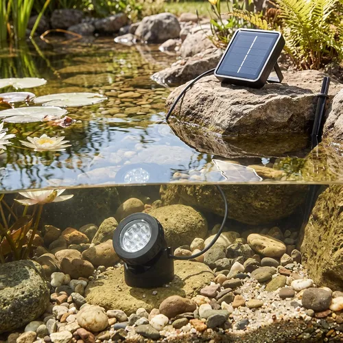 Vista 2 de BAFOVY - Foco solar subacuático, 6 luces LED con sensor oscuro automático para decoración de fuente de estanque de jardín y piscina
