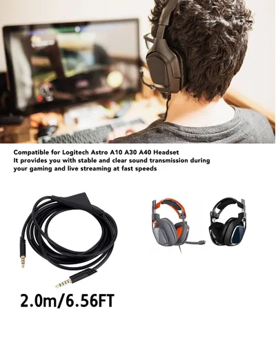 Vista 4 de Cable de PVC de repuesto para Astro A40 compatible con auriculares Astro A40 A40TR A10, cable auxiliar con control de volumen, compatible