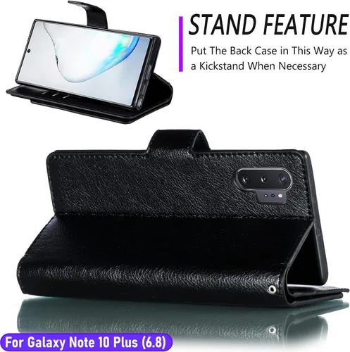 Vista 4 de Funda tipo cartera para Galaxy Note 10 Plus/Note10+ de 6.8 pulgadas [3+ ranuras para tarjetas] Funda de piel sintética plegable para tarjetas