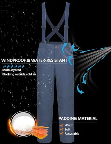 Vista 6 de Little Donkey Andy Baberos de esquí para hombre, pantalones de nieve aislados, resistentes al agua, pantalones de snowboard para invierno