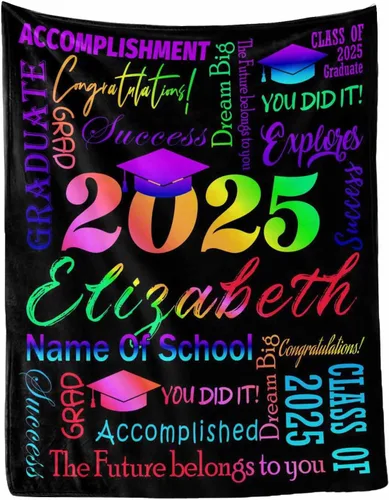 Vista 37 de MyPupSocks Manta personalizada de graduación 2025, clase de con nombre de la universidad, regalos personalizados, manta con texto para sobrina