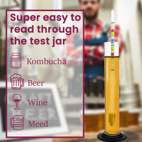 Vista 5 de Fermtech Kit de Hidrómetro de Triple Escala de Vidrio - Prueba ABV, Brix, gravedad para vino, cerveza, hidromiel y kombucha, con paño de microfibra