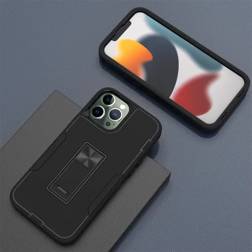 Vista 3 de Funda para Galaxy A32 5G, Galaxy A32 5G, TPU de grado militar + PC [soporte incorporado] Funda de diseño de doble capa, funda magnética de Negro