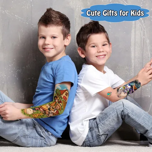 Vista 2 de Partywind 66 hojas de tatuajes temporales para niños, fundas de tatuajes temporales para niños, calcomanías de tatuaje falsas