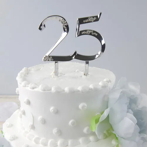 Vista 7 de Simplicity Pieza decorativa para decoración del 25 aniversario para decoración de pastel o arreglo floral, accesorio de boda, 4 x 2.75 pulgadas