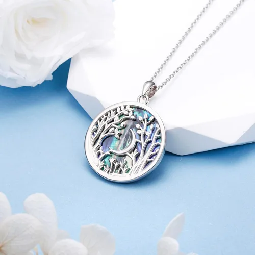 Vista 5 de DAOCHONG Collar con colgante de naturaleza de plata de ley, árbol de luna de bosque, collar de árbol de la naturaleza, regalo para amantes
