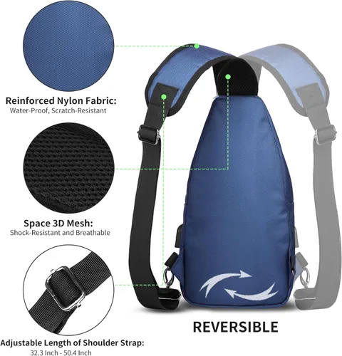 Vista 4 de AMJ Bolso bandolera para hombres y mujeres, mochila de hombro casual, mochila de pecho para senderismo y viajes