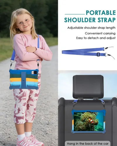 Vista 5 de DETUOSI Funda de silicona para tablet Okaysea de 10,1 pulgadas con lápiz stylus y correa para el hombro, funda con soporte multiángulo, funda suave