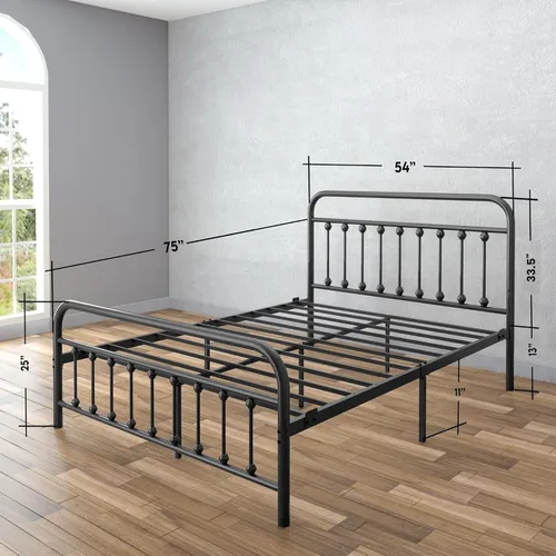 Vista 2 de AMBEE21 Golden Gate Beds Marco de Cama de Metal de Estilo Vintage con Cabecera y Pie de Cama de Hierro Forjado, Marco de Cama Plataforma Clásico