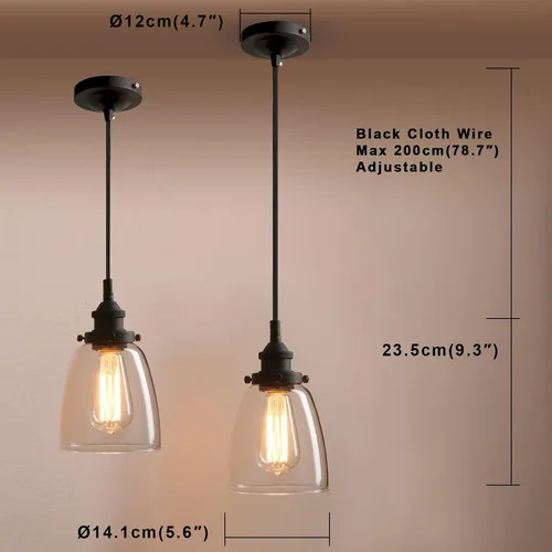 Vista 4 de Lámpara Pathson de techo, con forma de óvalo, estilo rústico retro, diámetro de 5.6”, con tapa de base de metal y cordón de tela ajustable, diseño