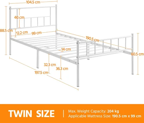 Vista 2 de Yaheetech Base de cama de metal de tamaño Individual de 13 pulgadas con cabecera y plataforma de estribo, Base de cama con almacenamiento,
