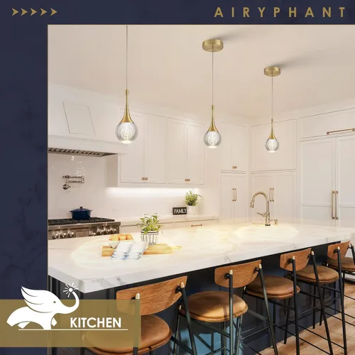 Vista 5 de Lámpara colgante LED moderna para isla de cocina, iluminación colgante de techo de cristal de lágrima dorada regulable para comedor, dormitorio