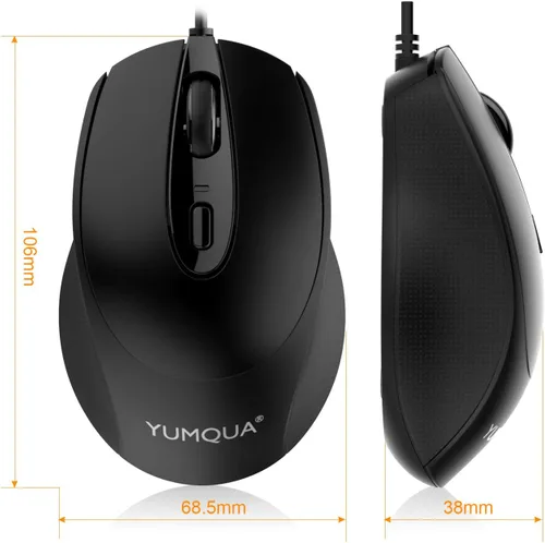 Vista 2 de YUMQUA G222 - Mouse silencioso para computadora, paquete de 2 ratones USB ópticos con cable, 800/1200 DPI, hogar y oficina, computadora