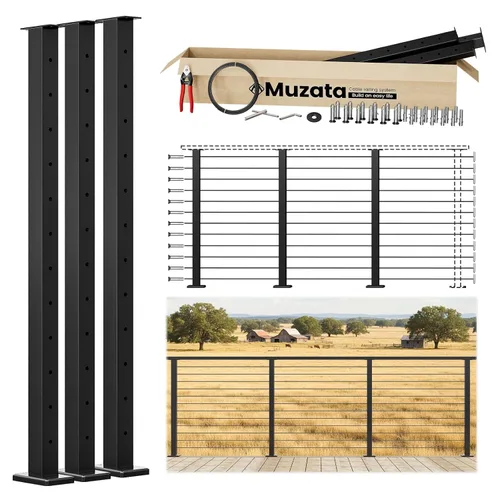 Vista 12 de Muzata Kit de barandilla de cable modular negro de 4 a 8 pies, kit de postes de 42 pulgadas, juego completo de sistema de barandilla de cable