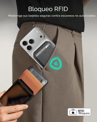 Vista 6 de ESR para cartera MagSafe con soporte, bloqueo RFID con anillo MagSafe, tarjetero de 5 tarjetas para estuche de teléfono, cartera magnética de cuero