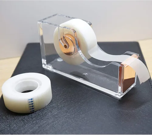 Vista 2 de Dispensador de Cinta de Oficina KIDMEN, Dispensador de Cinta de Acrílico Transparente - Oro Rosa