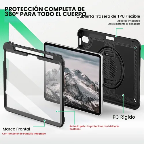 Vista 6 de SEYMAC - Funda para iPad Air de 11 pulgadas M4/M3/M2 (2026/2025/2024), color negro Full-Body Shockproof Protective, Built-in Screen Protector
