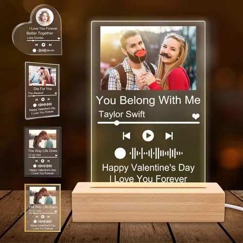 Vista 10 de Canción acrílica personalizada con foto personalizada con placa de música transparente Spotif QR, regalos de bloque de álbum acrílico personalizado