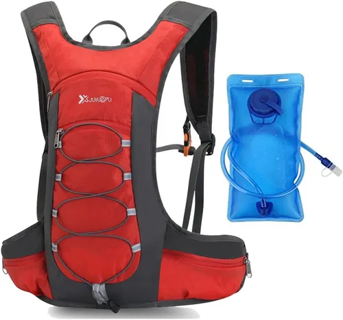Vista 11 de Croogo Mochila de hidratación para correr con vejiga de agua de 2 litros, ligera, para ciclismo, para hombres y mujeres, color rojo OT05