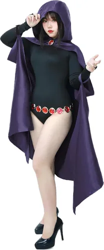 Vista 2 de DAZCOS Disfraz de Rachel para mujer con capa púrpura y cinturones para Halloween