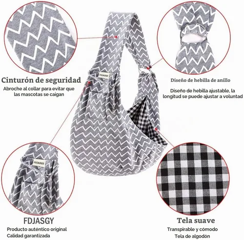 Vista 4 de FDJASGY Bolsa de mano reversible para mascotas con cinturón de seguridad de bolsillo, manos libres, para viajes al aire libre (rayas grises)