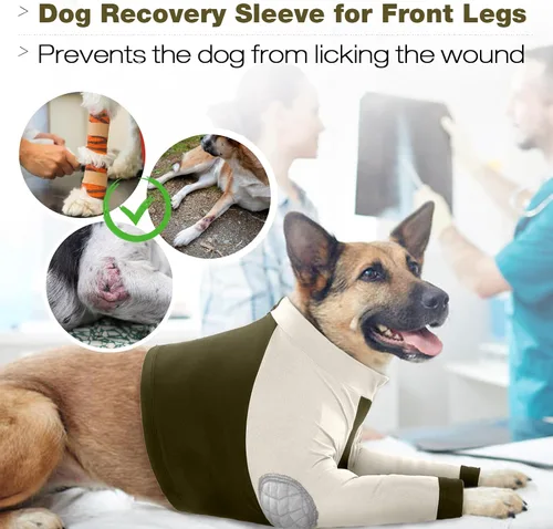 Vista 4 de LeLePet Traje de recuperación para perros para las patas delanteras, manga para perros para detener la lamida, protector de codo para lesiones