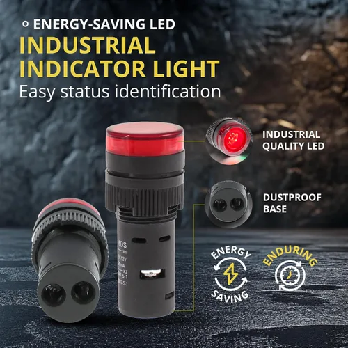 Vista 4 de Luces indicadoras LED industriales de 20 mA de 0.630 in x 2.5 pulgadas, ahorro de energía, 3 bombillas verdes y 3 rojas para equipos industriales