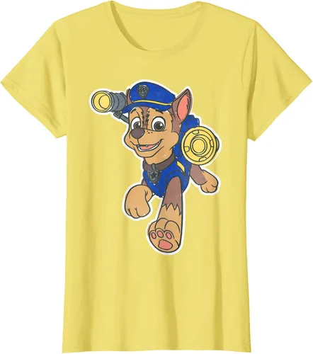 Vista 78 de Paw Patrol Chase Character Patch - Camiseta negra de manga corta con cuello redondo y ajuste clásico, talla S Negro