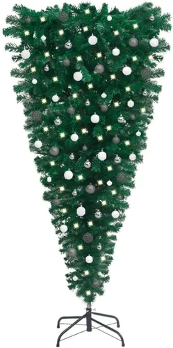 Vista 16 de Árbol de Navidad artificial verde al revés de 5 pies con 150 luces LED y bolas de Navidad doradas, árbol de Navidad artificial completo