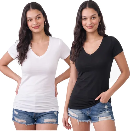 Vista 187 de Emmalise Camiseta de manga corta para mujer, cuello en V, tallas junior y plus