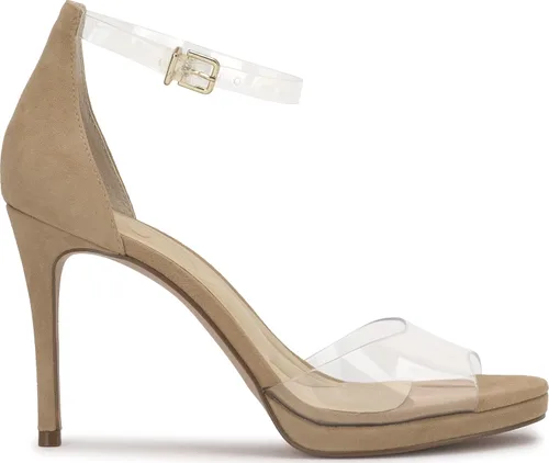 Vista 6 de Jessica Simpson Sandalias de tacón alto Daisile Peep Toe para mujer Gamuza de almendra/Tpu