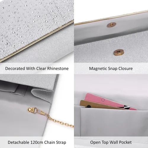 Vista 7 de Bolsas de noche para mujer, con lentejuelas con purpurina, bolso de mano brillante para mujer, bolso formal de boda, fiesta, baile