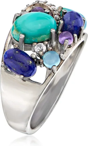 Vista 3 de Ross-Simons Turquoise, Lapis and .20 ct. t.w. Multi-Gem Ring in Sterling Silver