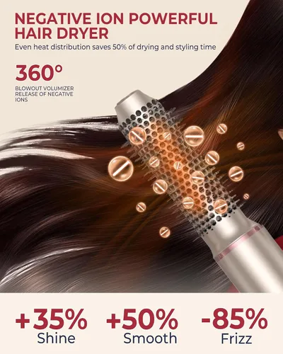 Vista 7 de UKLISS - Estilizador de cabello de aire caliente 6 en 1 con secador de pelo de alta velocidad de 110,000 rpm, cepillo de secado automático redondo