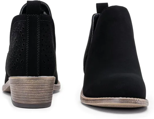 Vista 9 de VEPOSE botas al tobillo para mujer con tacón bajo y grueso, con perforaciones, botas de vaquero