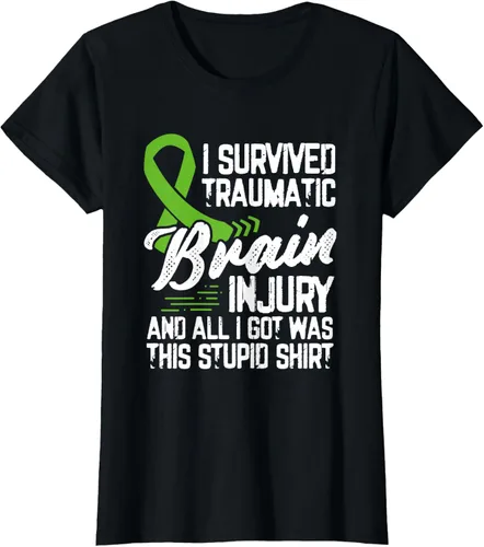 Vista 35 de Camiseta traumática con cinta verde para concienciación de lesiones cerebrales traumáticas I survived TBI, Negro, S