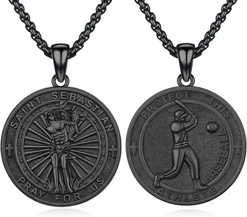Vista 107 de 925 Sterling Silver Patron Saint Amulet Necklace for Men Women plateado