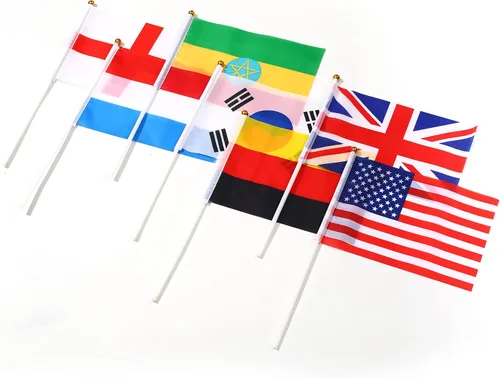 Vista 3 de Banderas de 100 países, bandera internacional de palillo de país, pequeña parte superior redonda de mano en palo, bandera de países del mundo