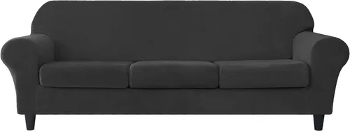 Vista 41 de CONRUSER Funda elástica para sofá, funda de terciopelo suave para sofá de un solo asiento con funda de cojín, protector de muebles (beige, talla S)