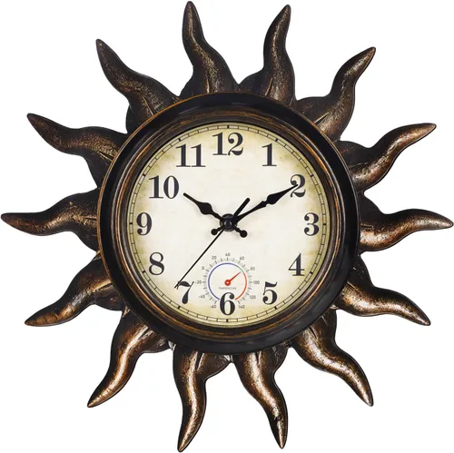 Vista 13 de Reloj de 12 Pulgadas para Exteriores con Termómetro e Higrómetro Combo, Reloj de Pared Impermeable para Interiores y Exteriores para Patio, Piscina