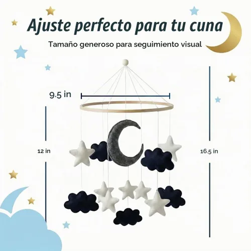 Vista 4 de Móvil para bebés - Luna azul, estrellas y nubes para cuna